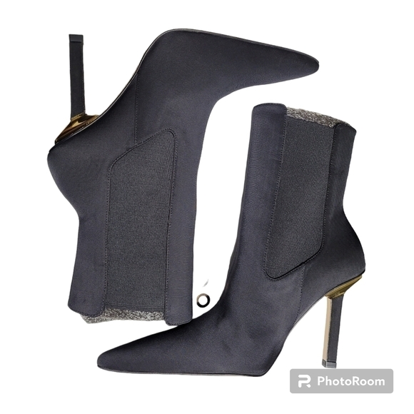 Good American Sleek Black Neoprene Pointed Toe Mid Calf Heel Boots Size 8 New - Picture 7 of 7